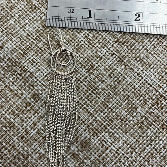Vintage 925 Long Tassel Dangle Earrings with Elegant Silver Fringe Design - Picture 6 of 8
